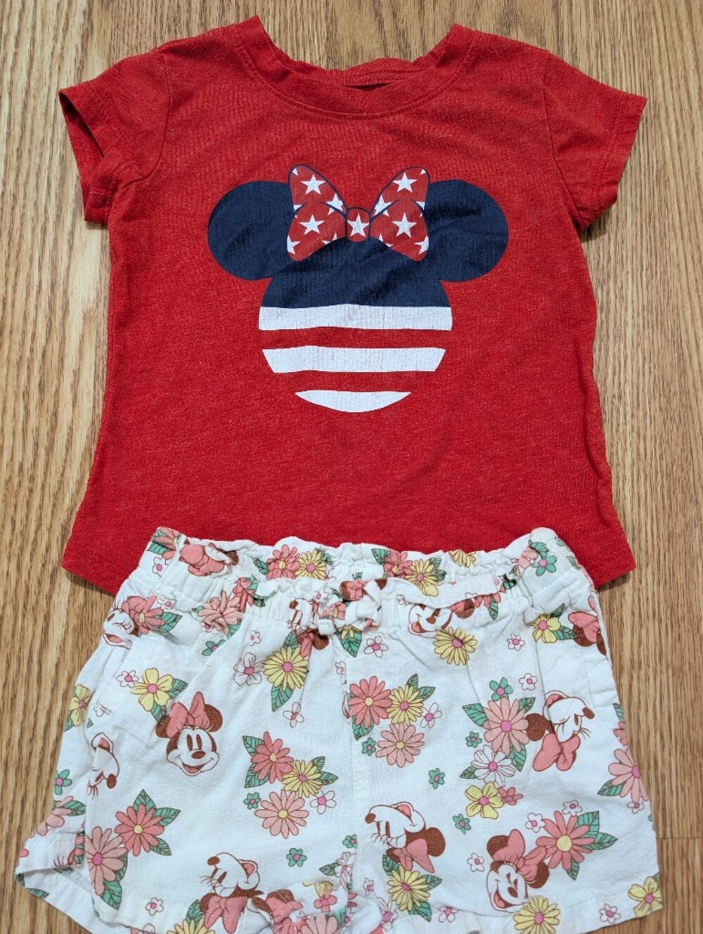 Disney Minnie Mouse Patriotic Red Tee and Floral Shorts Set 2T